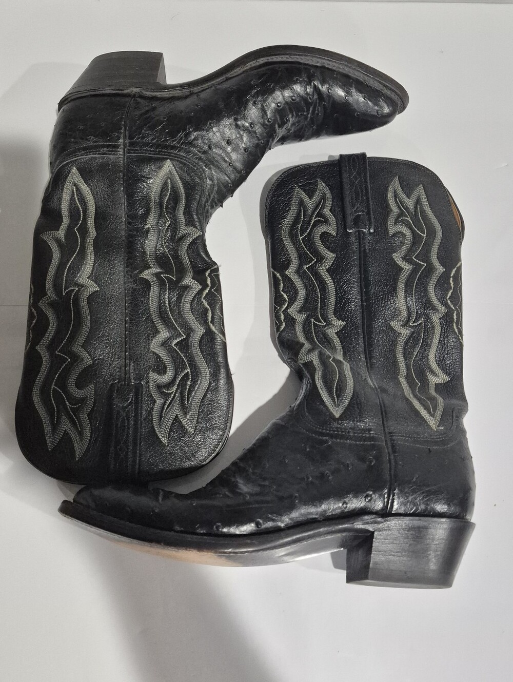 Lucchese Women's Black Leather 1883 Full Quill Ostrich Boots Sz 7.5